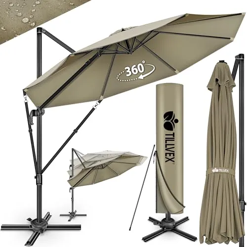 tillvex® Premium Alu Sonnenschirm 330 cm in braun von tillvex