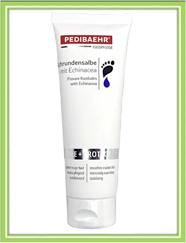 Pedibaehr Schrundensalbe Echinacea Fußcreme 125ml - Fußcreme mit Echinacea zur intensiven Pflege von trockener und geschädigter Haut. Ideal für alle Hauttypen, paraben- und sulfatfrei, für gesunde und hydratisierte Füße.