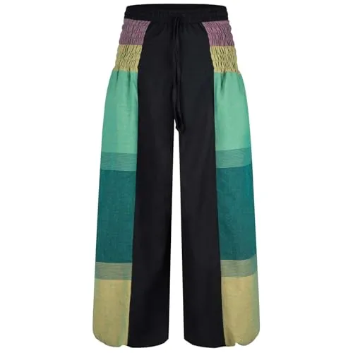Kunst und Magie Damen orientalische Yoga Freizeit Haremshose Wellnesshose, Größe:S/M, Farbe:Schwarz/Grün
