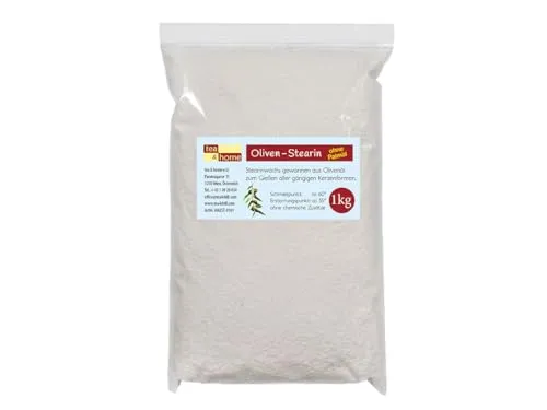 Produktbild tea4chill Das ökologische Stearin Wachs 1kg für Kerzenherstellung, Kerzengießen – 100% natürliches veganes Wachs, ohne Paraffin, ohne Palmöl. EIN Nebenprodukt bei der Herstellung von Olivenöl.