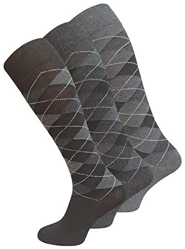 VCA 3 Paar Original Herren Comfort KNIESTRÜMPFE, mit Karo Design, ohne Gummibund, schwarz, Gr. 39-42