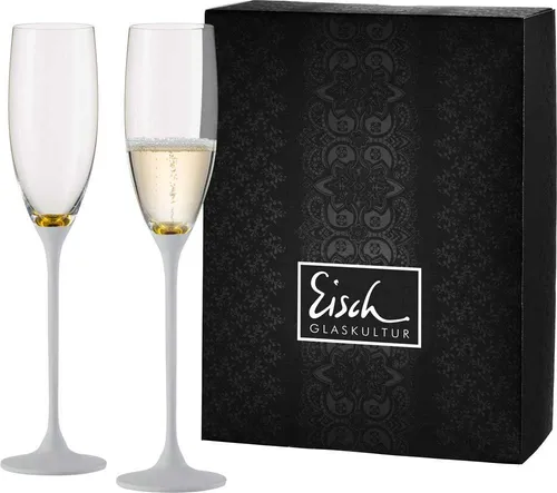 Eisch Germany Sektglas Champagner Exklusiv - 2-teiliges Set mit Echtgoldauflage - Hochwertige Kristallgläser mit Teilveredelung in Steinoptik, ideal für besondere Anlässe und stilvolles Servieren von Sekt. Made in Germany.