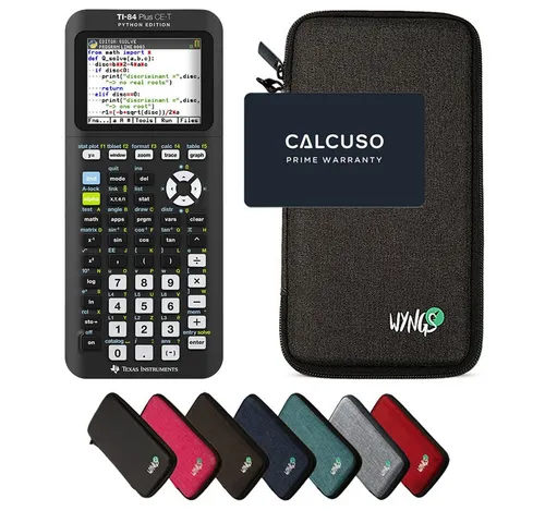 Texas Instruments TI-84 Plus CE-T Python Edition mit WYNGS Schutztasche - Taschenrechner mit hochauflösendem Farbdisplay und Python-Programmierung, inklusive robuster Schutztasche für optimalen Schutz und sichere Aufbewahrung.