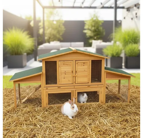 Mucola Tierhaus Hasenstall Holz Freilauf Freigehege Kaninchenstall Hasenkäfig