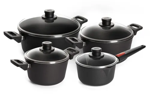 WOLL MADE IN GERMANY Topf-Set Nowo Titanium, 8-teilig - Hochwertiges 8-teiliges Topf-Set aus Aluminiumguss, induktionsgeeignet und spülmaschinenfest. Ideal für alle Herdarten, inklusive Induktion, und Made in Germany.