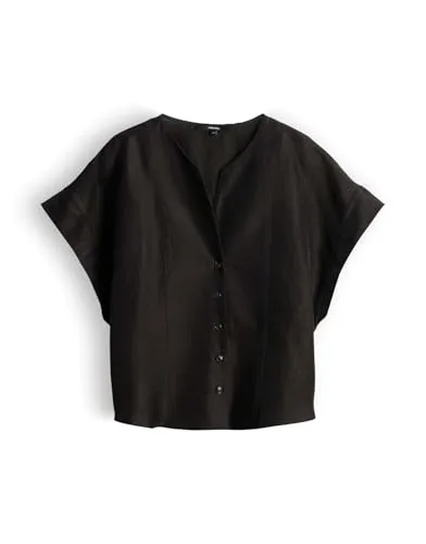 Produktbild someday Damen Kurzarmbluse | Kragenlose Leinenbluse Loose Fit Dark Truffle, Größe 38