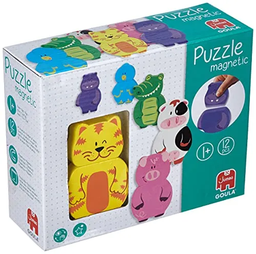 Goula Puzzle 55234 Tiere - Magnetpuzzle aus Holz für Kleinkinder - 12-teiliges Magnetpuzzle für Kinder ab 1 Jahr mit freundlichen Tiermotiven. Fördert Farben, Kreativität und Hand-Auge-Koordination. Inkl. praktischen Transportbeutel für unterwegs.