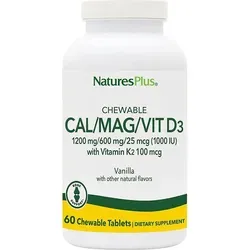 Natures Plus CAL-MAG-VIT D3 - 60 Kautabletten - Nahrungsergänzungsmittel mit Calcium, Magnesium und Vitamin D3 für gesunde Knochen und Zähne. Ideal zur Unterstützung des Immunsystems und zur Verringerung von Müdigkeit. 100% natürliche Zutaten.