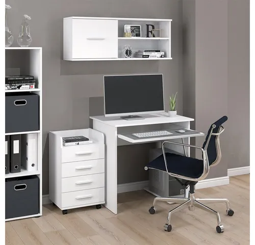 Vicco Schreibtisch Nick, Weiß, 80 x 58 cm - Moderner Computertisch in Weiß, 80x58 cm mit praktischen Keyboardauszug, ideal für Home Office und kleine Räume.
