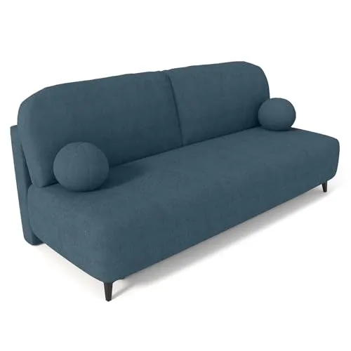 Dreisitzer Sofa mit Schlaffunktion und Bettkasten, Schlafsofa mit Stauraum und Federkern, Couch mit Rückenpolstern, losen Kissen, modernes Schlafsofa mit Bettfunktion (Dunkelblau, 198x90x86 cm)