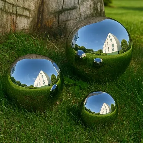 Köhko 3er Gartenkugeln Set aus Edelstahl - Hochwertige, polierte Edelstahlkugeln in 10, 15 und 20 cm, wetterfest und pflegeleicht – ideal für kreative Gartengestaltung oder Teichdekoration.
