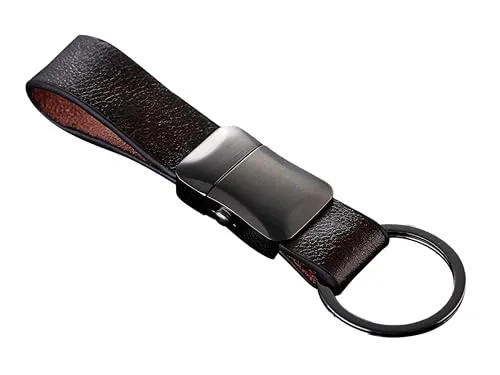 Cerbery® | Eleganter Schlüsselanhänger aus Leder mit Ringen und Geschenkbox | Schlüsselband Schlüsselbund Schlüsselhalter Schlüsselring Auto Foto Gravur Ring | Damen Herren | Geschenk (Schwarz)