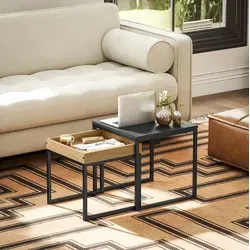 Couchtische 2er-set Aus Mdf Und Stahl, Schwarz, Quadratisch, Ineinanderstellbar, 45 Cm