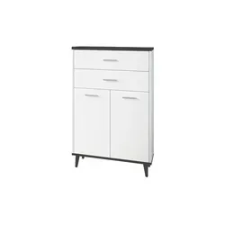 VCM Highboard Lindas 918178 - Elegantes Landhausdesign in Weiß und Anthrazit - Kommode im Landhausstil mit 2 Türen und 2 Schubladen, bietet viel Stauraum für Badutensilien. Hergestellt aus feuchtigkeitsbeständigem MDF, ideal für jedes Bad.