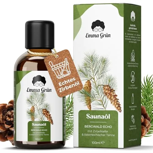 Emma Grün® Saunaaufguss Zirbe 100ml [MIT ZIRBENÖL] - Waldig-Frisches Sauna Aufgussmittel - Saunaöl mit Ätherische Öle Naturrein - Saunaduft Aufguss Zirbe & Tanne - Latschenkiefer Sauna Zubehör