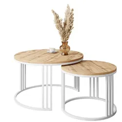 Lookway 2-in-1 Couchtisch, Braun/Weiß, Rund, 70x48 cm in braun von Lookway