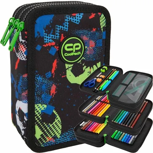 COOLPACK Jumper 3 Football XXL Federmäppchen - Praktisches 3-Tier Federmäppchen mit 44 Teilen, ideal für Schüler und Fans des Fußballs, inklusive coolem Patch-Design.