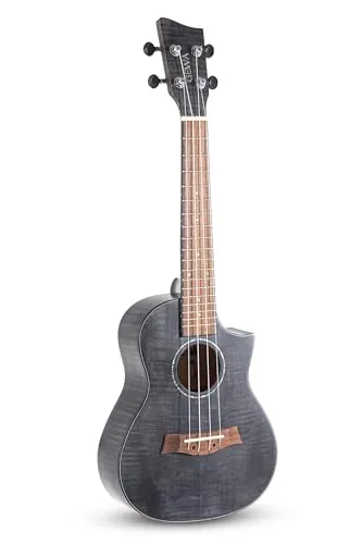 GEWA Concert Ukulele Manoa S-CO-BM Ahorn Faded Black - Hochwertige Concert-Ukulele mit Cutaway und geflammtem Ahornkorpus, ideal für Musiker, die Klang und Stil schätzen. Inklusive gepolstertem Gig-Bag für sicheren Transport.
