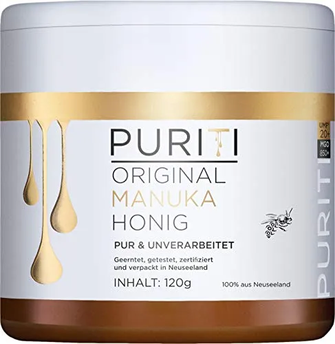PURITI Manuka Honig MGO 850+ 120g - Brotaufstrich mit mindestens 850mg Methylglyoxal pro kg, 100% natürlich, frei von Zusatzstoffen, aus Neuseeland, laborgeprüft und direkt importiert für höchste Qualität.