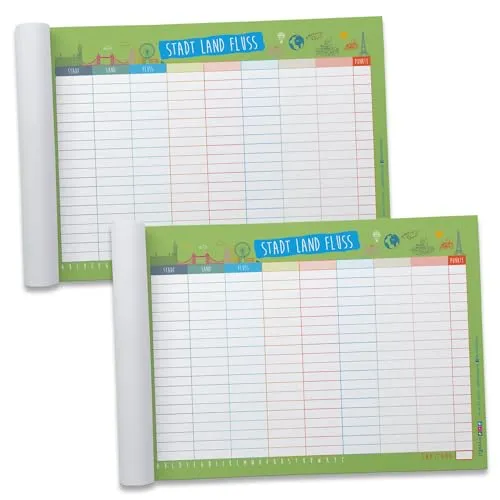itenga Spieleblock Stadt Land Fluss 2er Set DIN A5 Block je 50 Blatt