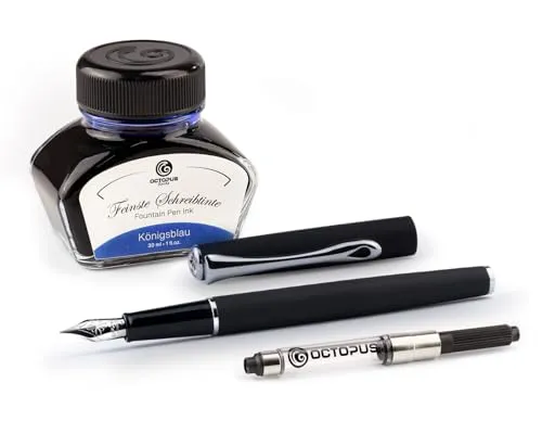 Diplomat Traveller Schwarz matt Füllhalter-Set, Füllhalter aus Metall im Set mit Schreibtinte und Konverter, Schreibset