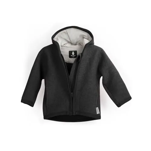Ehrenkind® Walkjacke Anthrazit Gr. 74/80 | Merino Schurwolle - Robuste Walkjacke für Kinder aus hochwertiger Merino Schurwolle. Wasser- und schmutzabweisend, leicht und bequem – ideal für aktive Kinder. Mit Kapuze und gefütterten Taschen, perfekt für Herbst und Winter.