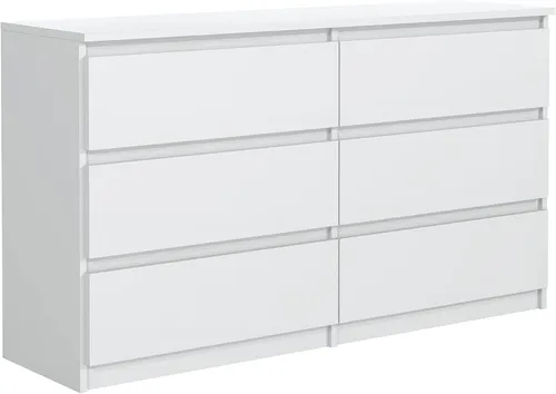 Kommode Weiss Matt mit 6 Schubladen 140 cm Sideboard Wohnzimmer