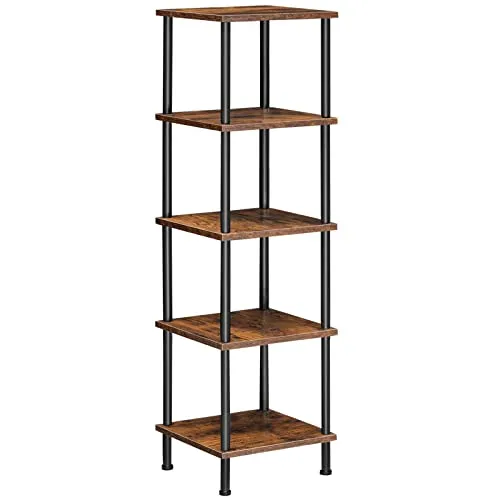 HOOBRO Regal, Bücherregal mit 5 Ebenen, schmales Eckregal, Standregal, Industrial Regal, Lagerregal, Büroregal, offene Ablagen für Wohnzimmer, Schlafzimmer, Balkon, Küche, Vintagebraun EBF50CJ01