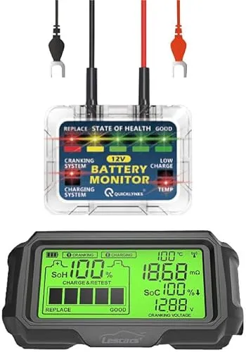 Lescars Akkuwächter: Kfz-Batterie-Wächter mit Solar-Funk-Monitor - Überwacht Batteriestatus, Ladezustand und Temperatur mit Alarmfunktion. Ideal für Kfz, Boote und Wohnmobile. Wasserdicht nach IP67 für zuverlässigen Einsatz.