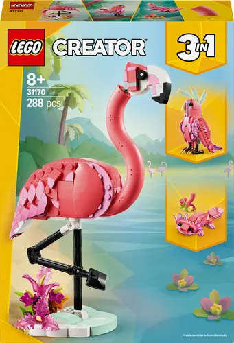 LEGO Creator 3 v 1 31170 Wilde Tiere: Rosa Flamingo - LEGO Baukästen - Baue 3 verschiedene wilde Tiere: Flamingo, Kakadu oder Axolotl. Kreativer Bauspaß für Kinder ab 8 Jahren mit 288 Bausteinen.