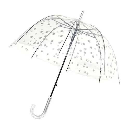 SMARTBULLE Langer Regenschirm Transparent - Glockenform; Stabil; Automatische Öffnung; Durchmesser=85cm; Transparenter Griff; Damenregenschirm; Motiv SILBERPFOTEN.