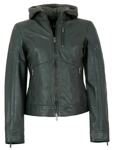 Jilani Lederjacke Francis Jilani - Damen Lederjacke Lammnappa Kapuze dunkelgrün