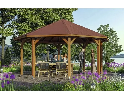 Pavillon SKAN HOLZ Nice Gr. 3 ø 557 cm nußbaum - Weidezäune - Robuster 8-Eck Pavillon aus hochwertigem Leimholz, mit UV-beständiger Lasur und stabilen Pfosten, ideal für Garten und Freizeit. Dachschindeln optional erhältlich.