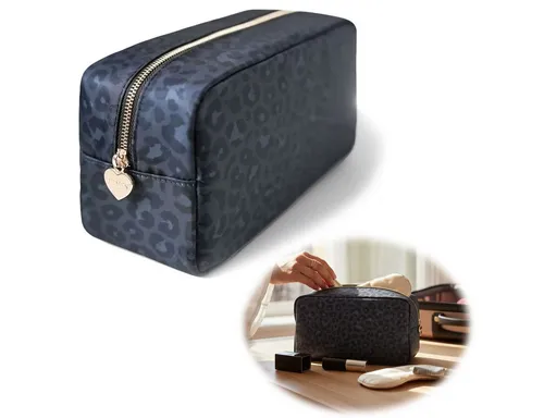 LS-LebenStil Kulturbeutel Mimi's Glow Kulturtasche Romy 26x14cm Leo Grau Schwarz Schminktasche (Handtaschen / Make Up Organizer, Federtasche, Federmäppchen, 1-tlg), Ultra Leicht