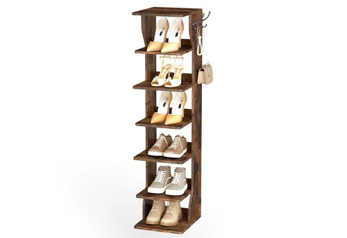 VASAGLE Schuhregal Standregal, platzsparend, für Eingangsbereich, Ecke, Schuhablage, schmal, mit 7 Ebenen, 30 x 26,4 x 110,4 cm