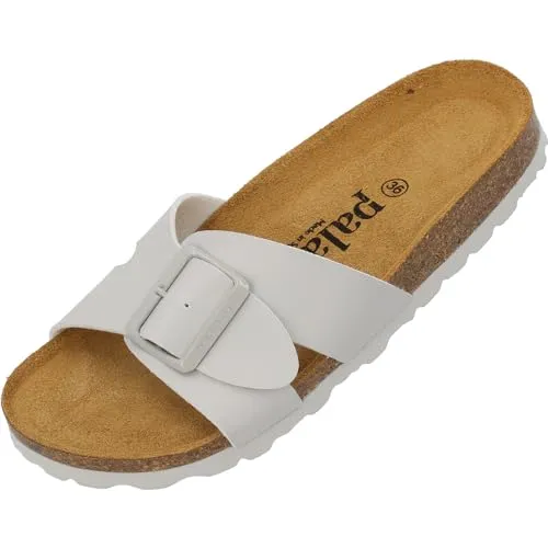 Palado Pantoletten Damen Tinos - bequeme Sandalen Made in Spain - elegante Hausschuhe mit Kork-Fußbett - modische Sommerschuhe Grau Matt UK9 - EU42