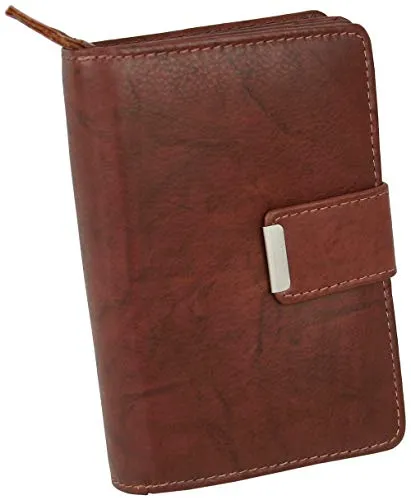 Money Maker Damen Leder Geldbörse handlicher Geldbeutel aufklappbar mit vielen Fächern (Braun)