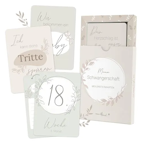Mintkind Meilensteinkarte Schwangerschaft beige Boho – 36 liebevoll gestaltete Karten – Geschenk für werdende Mütter & Babybauch-Fotos – Erinnerungen festhalten & besondere Momente genießen