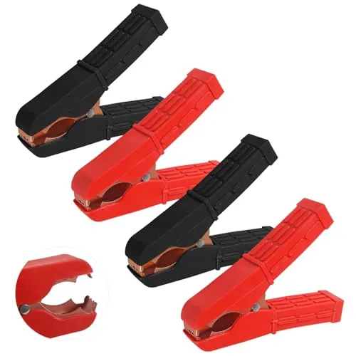 ALAMSCN 4 Stück Krokodilklemmen 500A Autobatterien Krokodilklemmen Isoliermantel Isolierte Batterieklemmen für Autobatterien Starthilfekabel, Rot + Schwarz