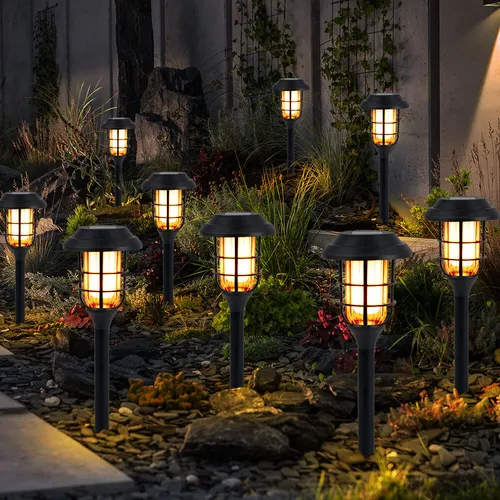 Steckleuchte Außen Solarlampe Laterne Erdspieß 9er Set - Solarleuchte für den Außenbereich, wetterfest und mit warmweißem LED-Flammeneffekt. Perfekt zur stimmungsvollen Beleuchtung von Garten, Balkon oder Terrasse. Schaffen Sie eine einladende Atmosphäre!