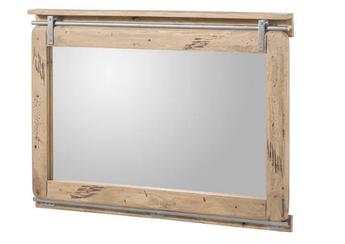 Massivmoebel24 Spiegel RAILWAY #378 - Rustikaler Wandspiegel aus massivem Mango-Holz (114x6x80 cm) mit einzigartigen Metallakzenten, perfekt für den Industrial-Stil.