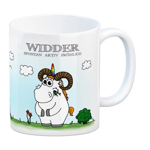 Honeycorns Kaffeebecher mit Sternzeichen Widder Motiv Tasse Kaffeetasse Becher mug Teetasse Büro Einhorngeschenk lustig witzig Einhorntasse Astrologie Tierkreiszeichen Sternbilder Geburtstag Geburt