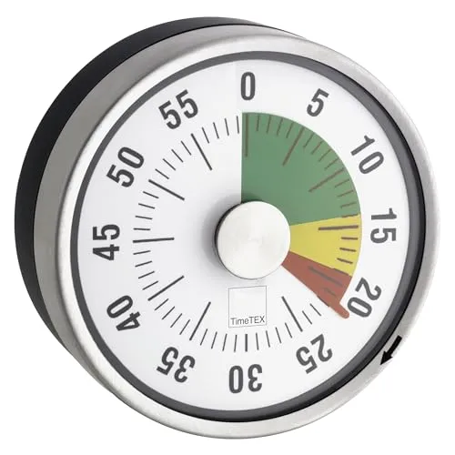 TimeTex Compact Zeitdauer-Uhr mit Magnet und Ampelscheibe - batterielos, fördert das Zeitverständnis mit Rückwärtsanzeige und farbigen Zonen