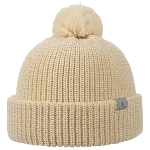 LIERYS Navigat Pudelmütze Damen/Herren - Strickmütze Made in Germany - Bommelmütze aus Schurwolle - Wollmütze mit Umschlag - Mütze Herbst/Winter - Wintermütze One Size 53-60 cm cremeweiß One Size