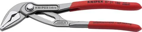 Knipex 87 51 180 Wasserpumpenzange - Zangen für präzises Greifen mit schlanker Bauform, ideal für Service und Instandhaltung. Selbstklemmend an Rohren bis Ø 32 mm, für kraftsparendes Arbeiten.