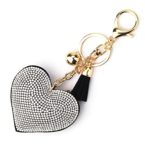 LCHULLE Glitzer Schlüsselanhänger Herz Anhänger Kristall Strass Schlüsselring Herzanhänger Bling Glitter Keychain Schlüssel Anhänger Bling Kristallstrass Taschen Koffer Rucksäcke Zubehör Schwarz
