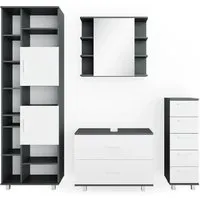 VICCO Badmöbel Set ILIAS - Weiß Anthrazit mit Spiegel und Unterschrank - Badmöbel-Set mit melaminbeschichteter Oberfläche für einfache Reinigung und viel Stauraum, ideal für jedes Badezimmer.