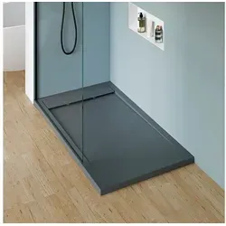 Bernstein Rechteckduschwanne New York, GFK mit Gel-Coat, Duschwanne 160x80cm Steinoptik Anthrazit matt inkl Ablauf Typ B blau 160 cm x 4.5 cm x 80 cm