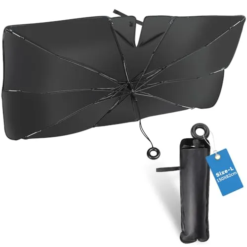 Auto Sonnenschutz Frontscheibe 150cm*82cm, 2024 Neu 360° Drehbar Faltbarer UV-Schutz Auto Sonnenschirm für Windschutzscheibe, Auto Frontscheibe für die meisten Autos SUVs MPV