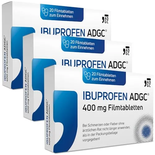 IBUPROFEN ADGC® 400mg - 3x 20 Stück - gegen leichte bis mäßige Schmerzen wie Kopfschmerzen, Zahnschmerzen und Regelschmerzen sowie Fieber